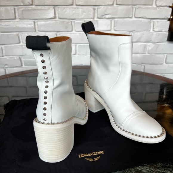 Zadig & Voltaire White Pull on Studded Boots Stack Heel worn once. - Picture 2 of 12